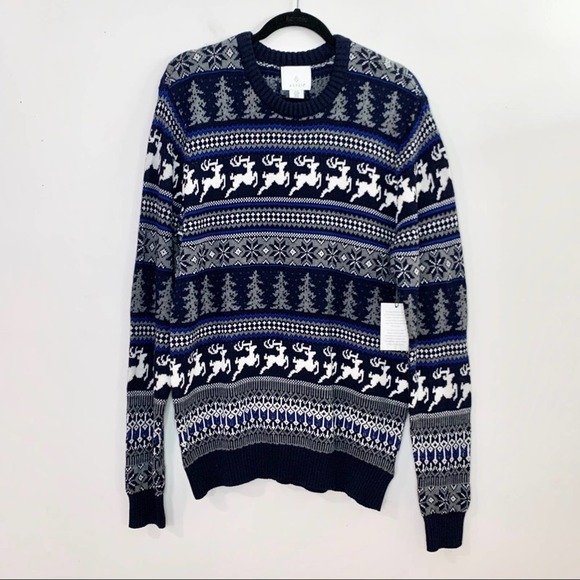 NWT ASPEN Blue Reindeer Holiday Pullover Sweater - Picture 1 of 9